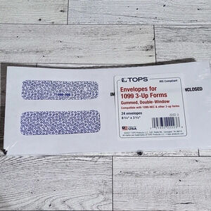 Envelopes for 1099  3-Up forms Gummed Double Sided‎ IRS Complaint NEW 24 pack